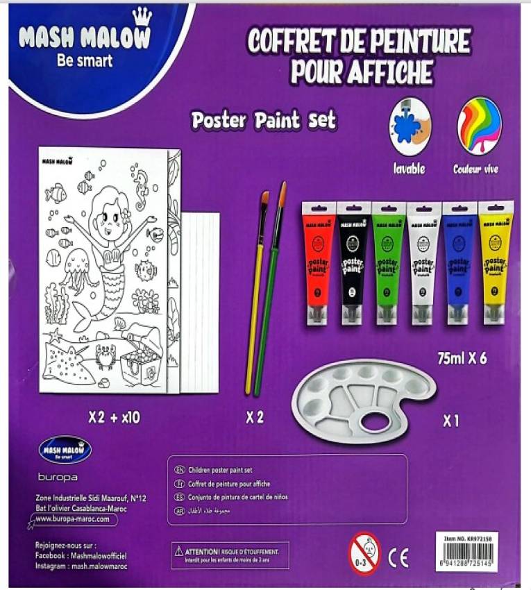 Coffret de Peinture Standard pour Filles Cadeau Anniversaire avec 10 Feuilles pour Dessiner et 2 pour Colorier